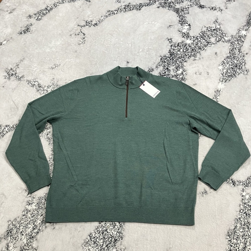 Untuckit Merino Wool Sweater Mens Size XXXL Green 1/4 Zip Extra Fine‎ NWT